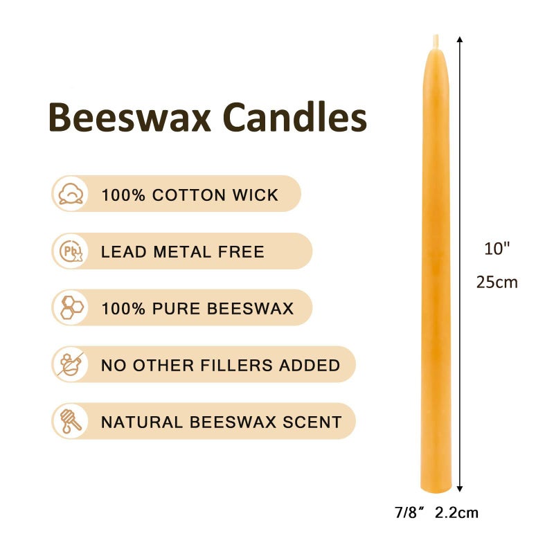 ENCANLIGHT Beeswax Taper Candles  10"" 12Pack Pure Bees Wax Candle Tapered Candles Bulk - Dripless and Smokeless - Long Burning Time for Home Decor  Party - Image 2
